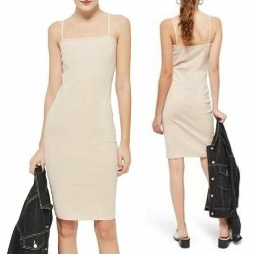 TOPSHOP Womens Size 6 Strappy Cami Tunic Dress Nude Cotton Basic Layer $25 1761